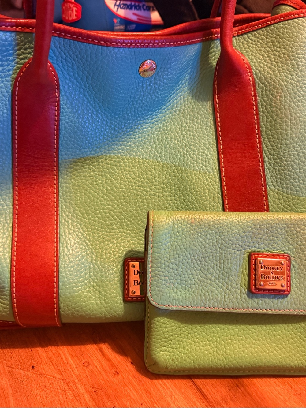 Dooney & Bourke Pebble Grain Leather Tote + Matching Wallet – Aqua/Turquoise